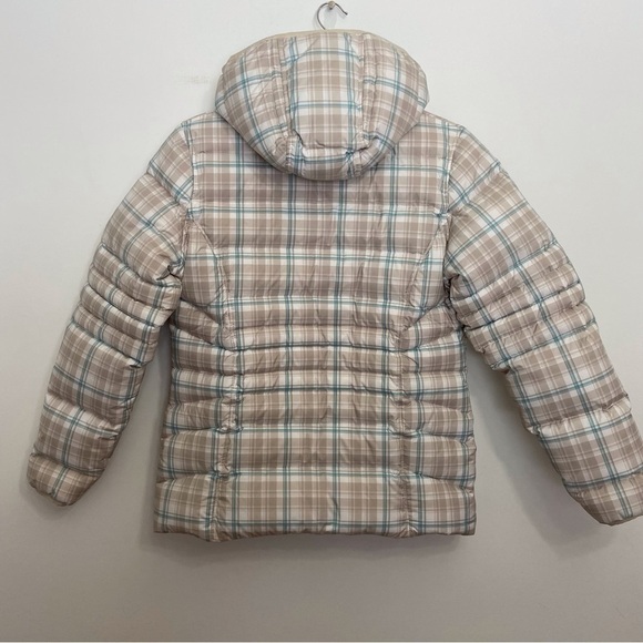 BEIGE ecru Woolrich down jacket puffer plaid ecru nude turquoise neutral - Picture 5 of 16